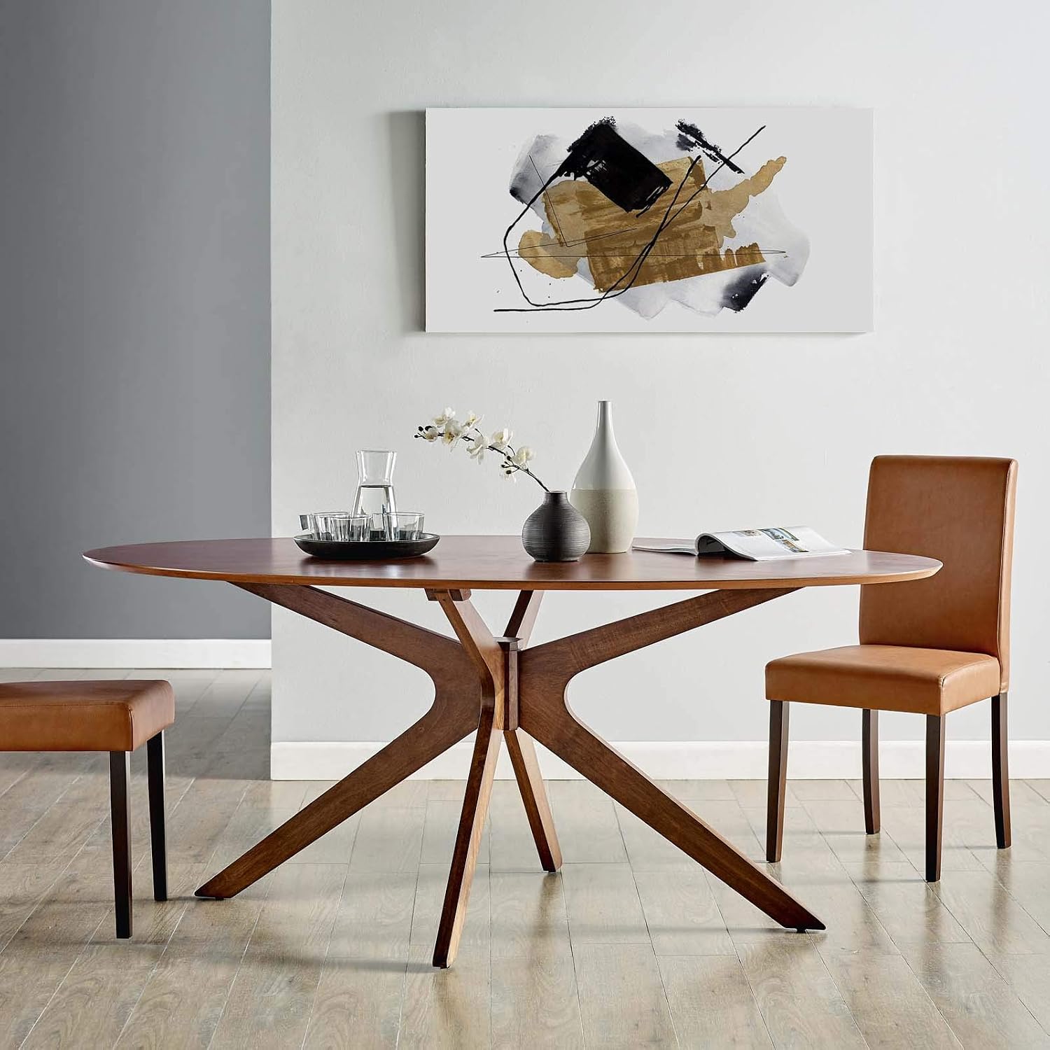 Modway Crossroads 71" Oval Wood Dining Table, Walnut - Image 2