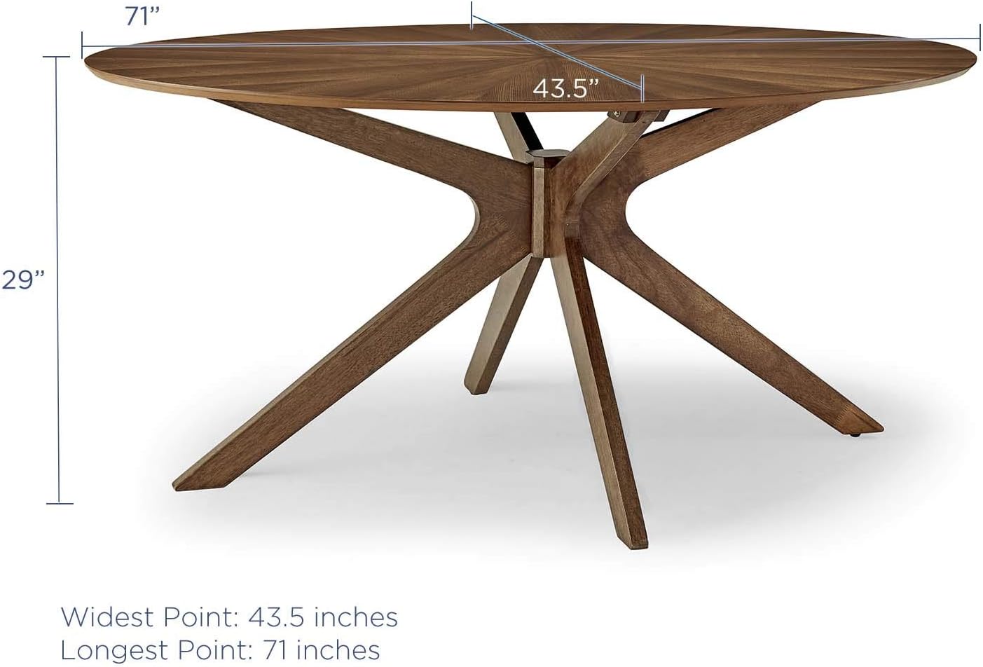 Modway Crossroads 71" Oval Wood Dining Table, Walnut - Image 3