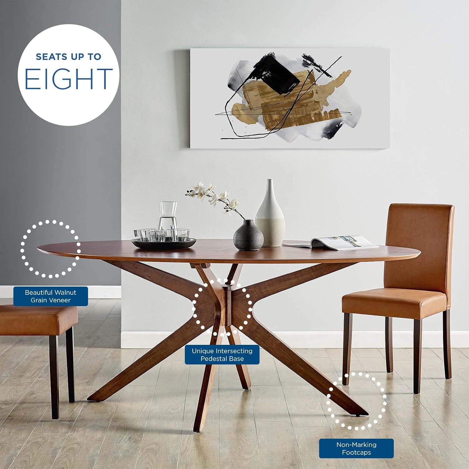Modway Crossroads 71" Oval Wood Dining Table, Walnut - Image 9