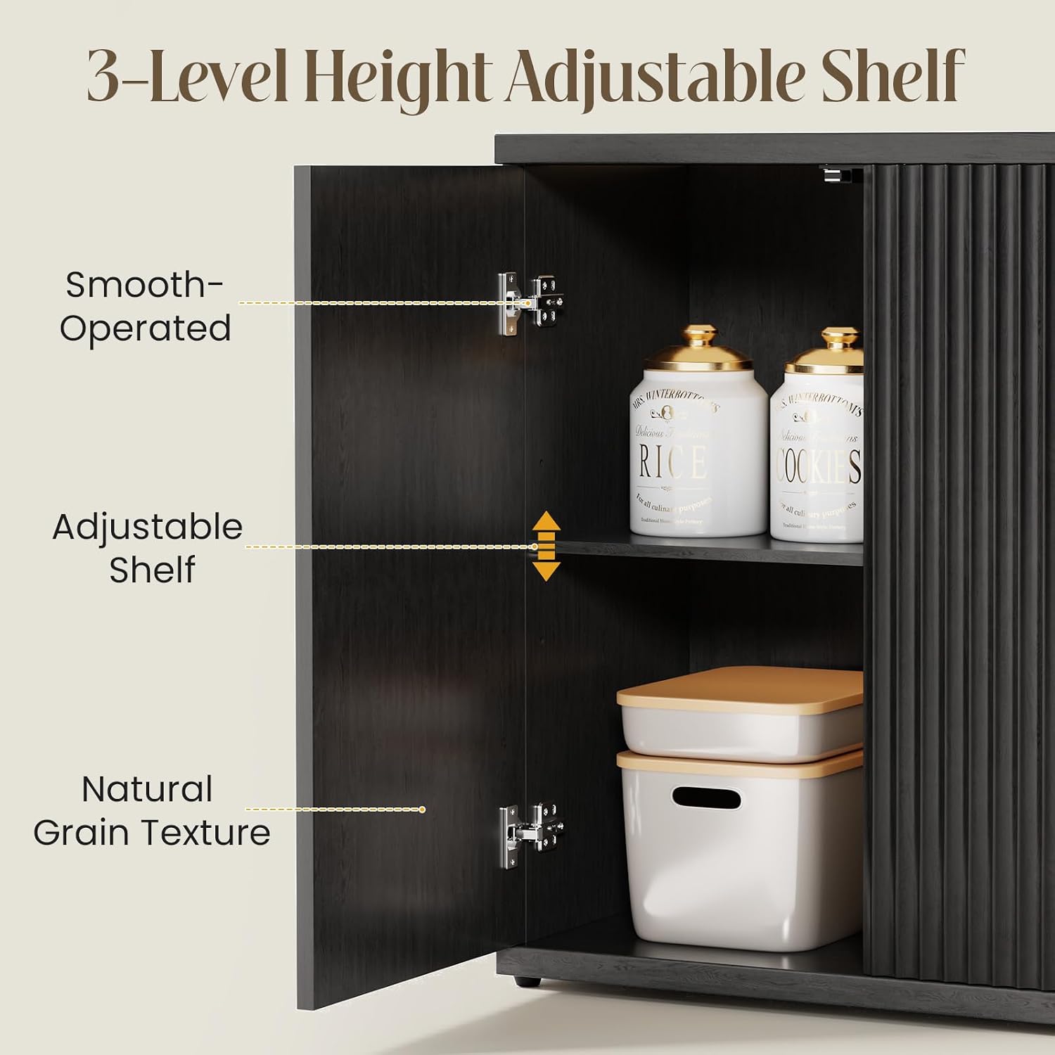 Fluted Buffet Cabinet with Storage Sideboard with 2 Doors& Adjustable Shelf - Image 6