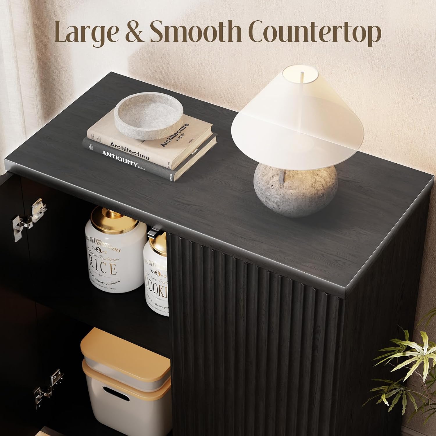 Fluted Buffet Cabinet with Storage Sideboard with 2 Doors& Adjustable Shelf - Image 8