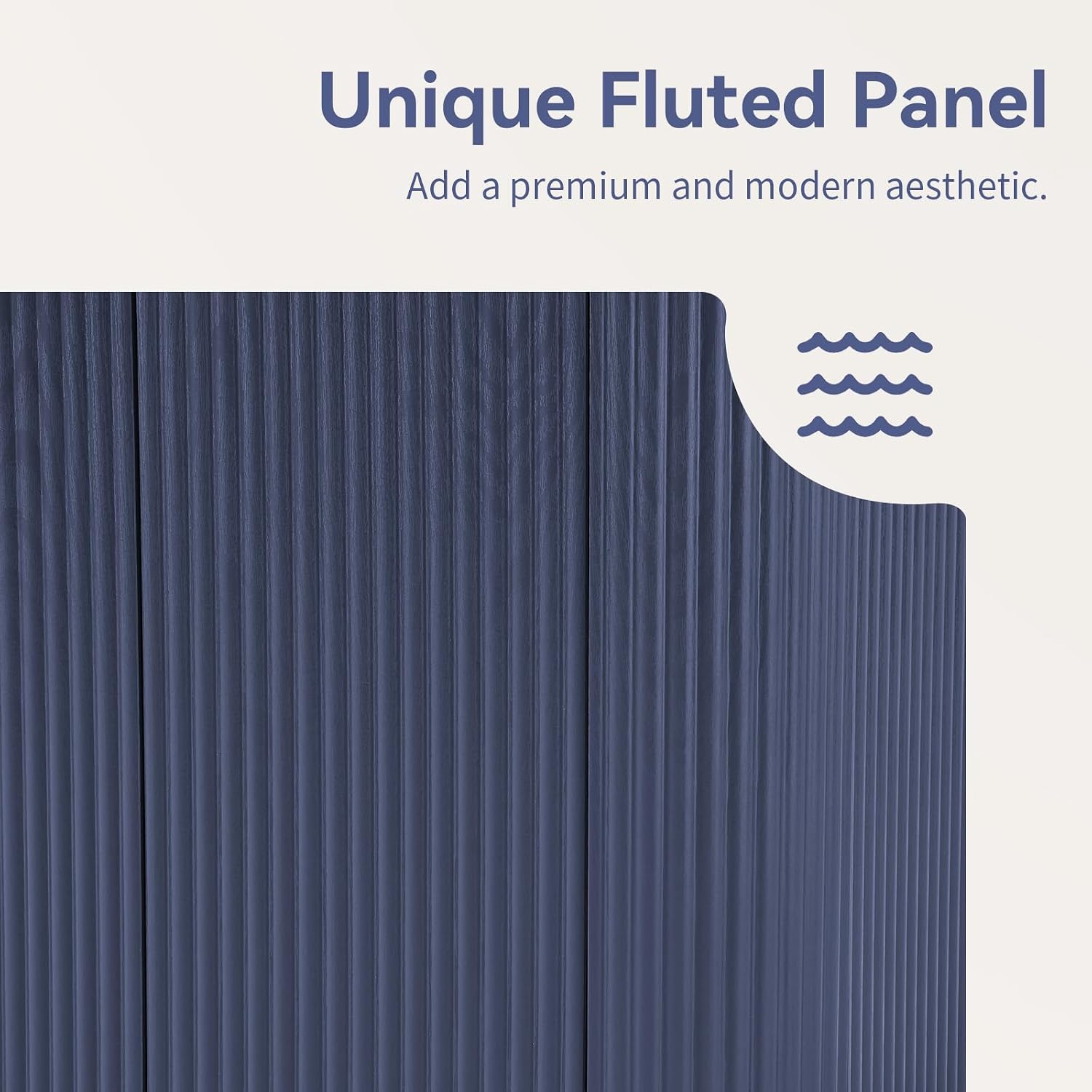 64" Fluted Buffet Cabinet with Storage, Blue Sideboard Cabinet - Image 4