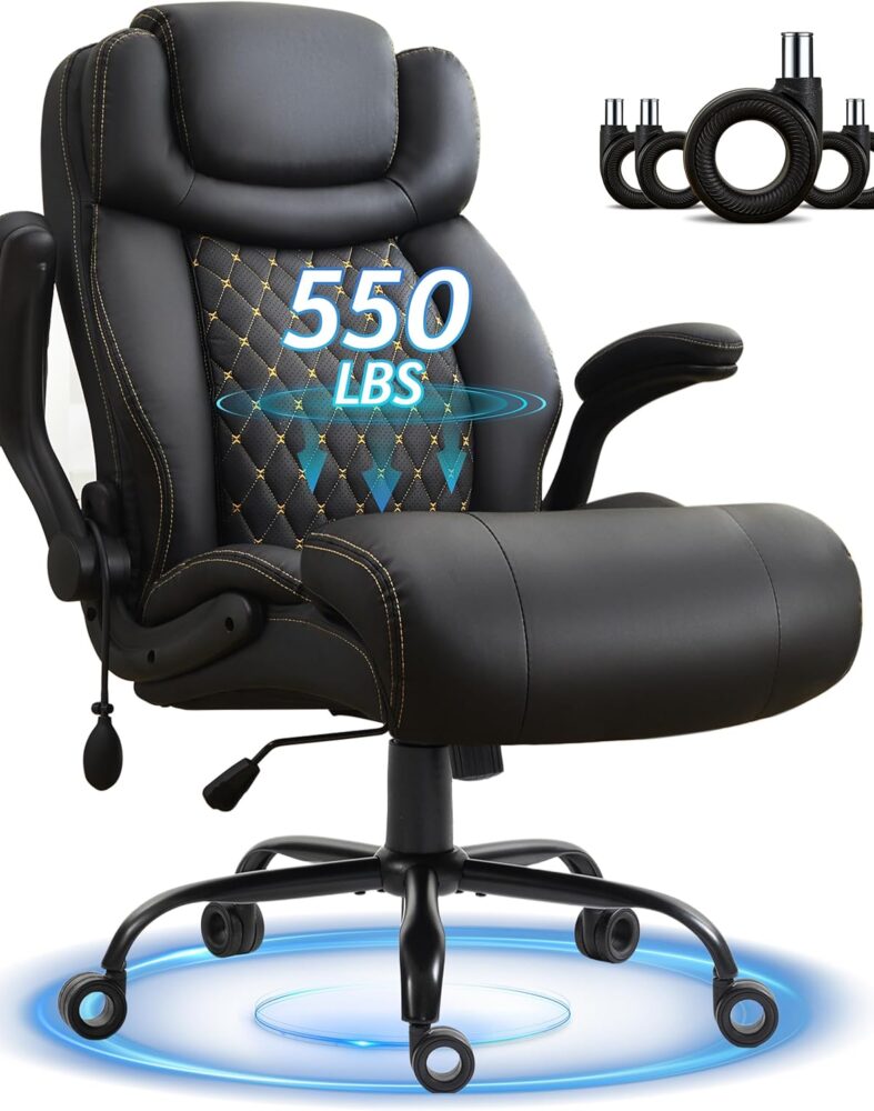 Office Chair, Big and Tall Executive Chair with Air-Lumbar Support, Breathable Desk Computer Chair with Adjustable Flip-up Armrests, Wide Cushion Seat Swivel Home Office Chair