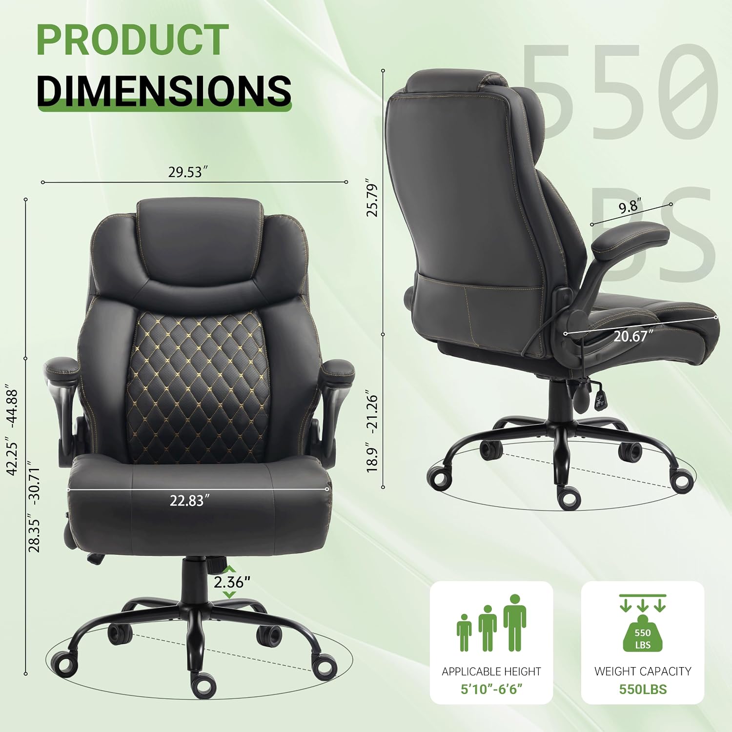 Office Chair, Big and Tall Executive Chair with Air-Lumbar Support, Breathable Desk Computer Chair with Adjustable Flip-up Armrests, Wide Cushion Seat Swivel Home Office Chair - Image 2