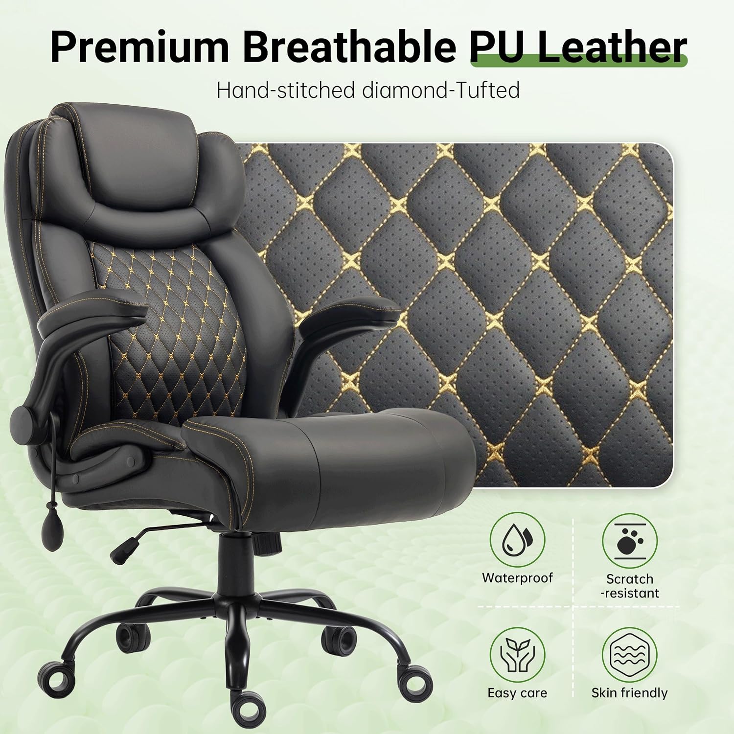 Office Chair, Big and Tall Executive Chair with Air-Lumbar Support, Breathable Desk Computer Chair with Adjustable Flip-up Armrests, Wide Cushion Seat Swivel Home Office Chair - Image 7