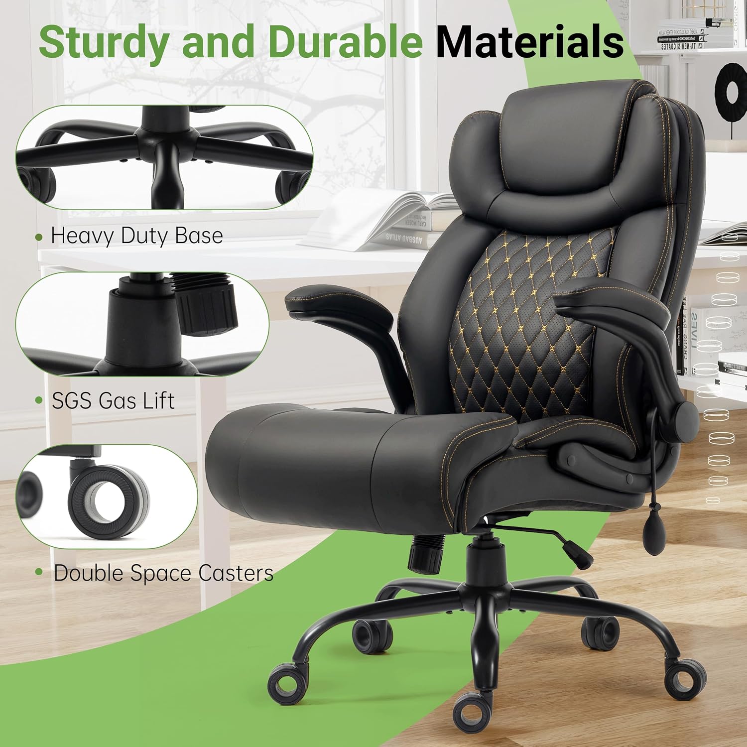 Office Chair, Big and Tall Executive Chair with Air-Lumbar Support, Breathable Desk Computer Chair with Adjustable Flip-up Armrests, Wide Cushion Seat Swivel Home Office Chair - Image 8