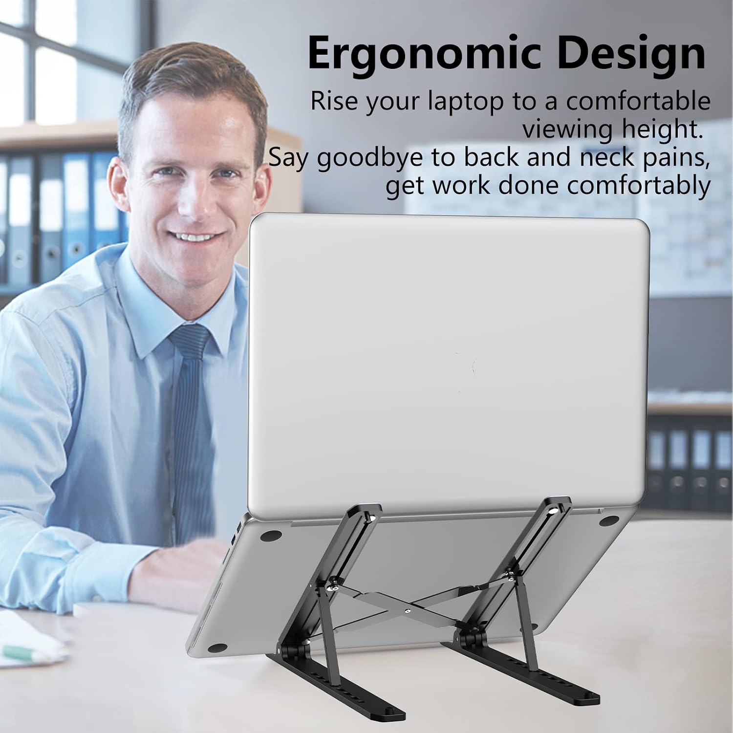 Tonmom Laptop Stand for Desk, Adjustable Laptop Riser, Black - Image 2