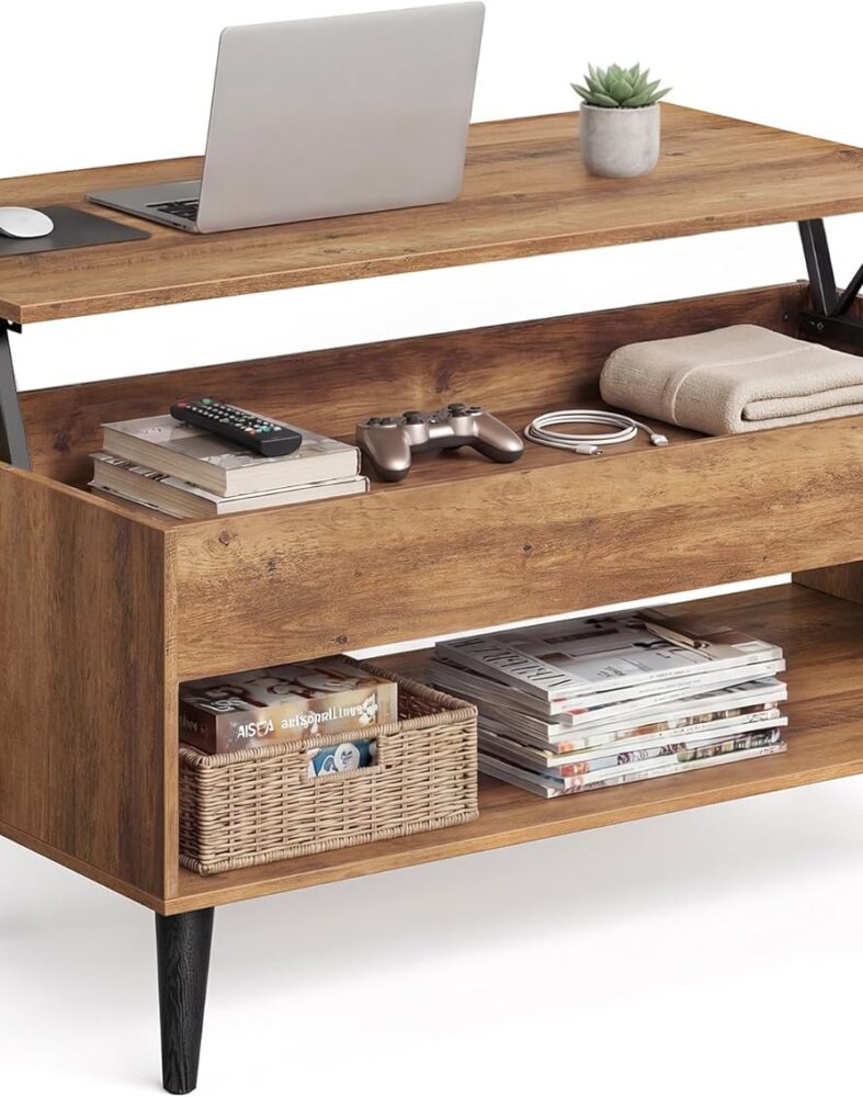 VASAGLE Lift Top Coffee Table with Hidden Storage, Gas Spring